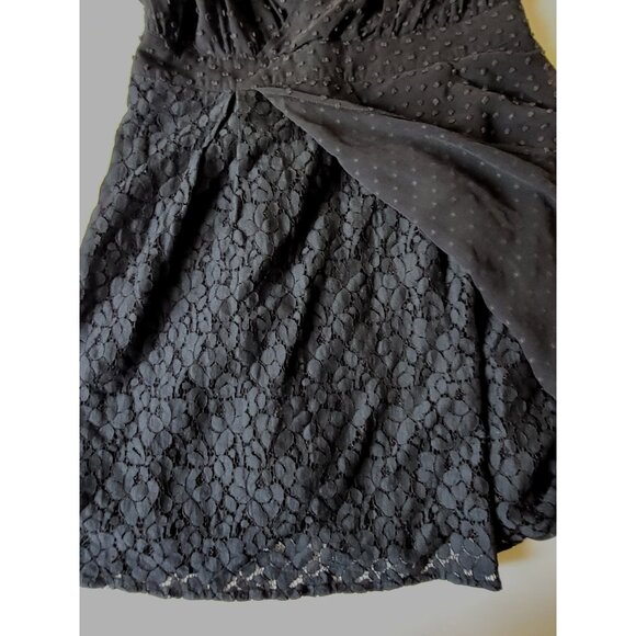 Madison Marcus Black Sleeveless Polka Dot & Lace Mini Dress Draped Side Medium - Picture 10 of 12
